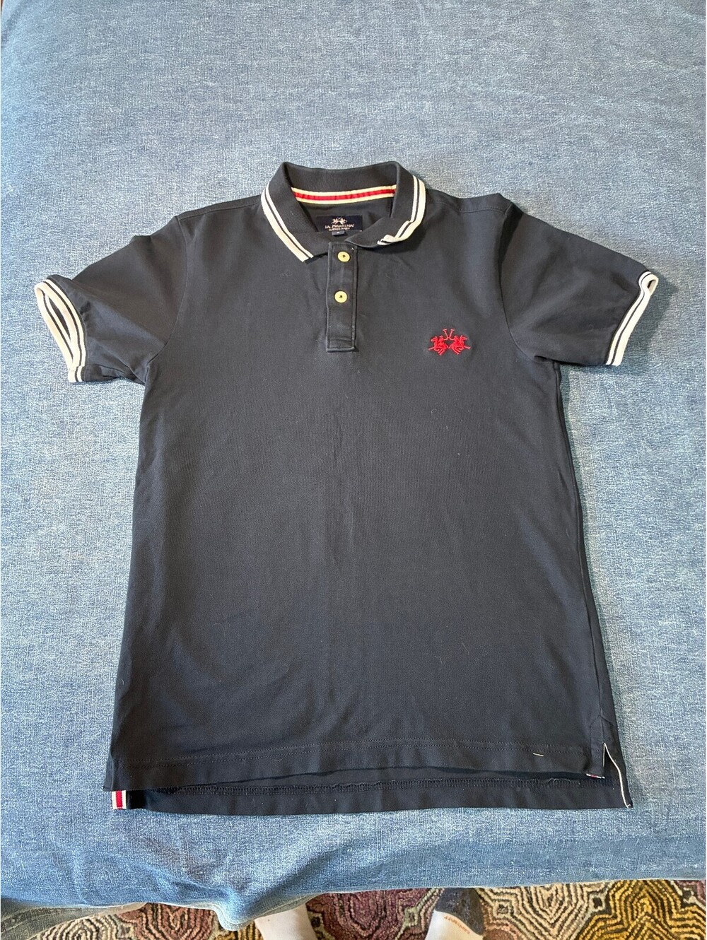 Men's Small La Martina Buenos Aires Deep Navy short sleeve polo Preppy Classic